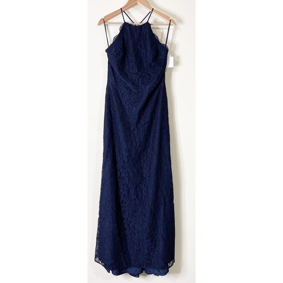 Dessy Collection Navy Midnight Lace Strappy Back Gown Dress NWT Style 2995 - Picture 2 of 7